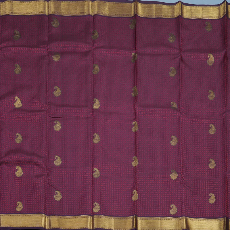 Hayagrivas Handloom Dark Purple with Thread Checks Kanjivaram Silk Saree KBE853H13-7 - Image 4