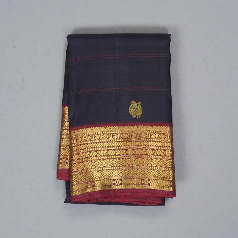 Hayagrivas Handloom Deep Jamun Kanjivaram Silk Saree with Maroon Border KBF247E2-1 - Image 2