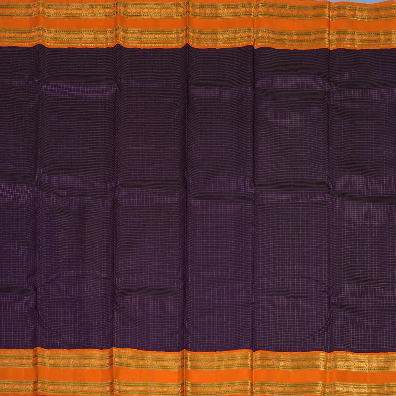 Hayagrivas Handloom Deep Violet Kanjivaram Silk Saree with Orange Border KBE464F2-1 - Image 4