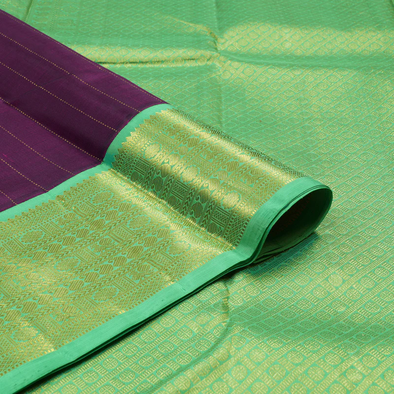 Hayagrivas Handloom Deep Violet Kanjivaram Silk Saree with Parrot Green border KBD2057C1-1 - Image 3