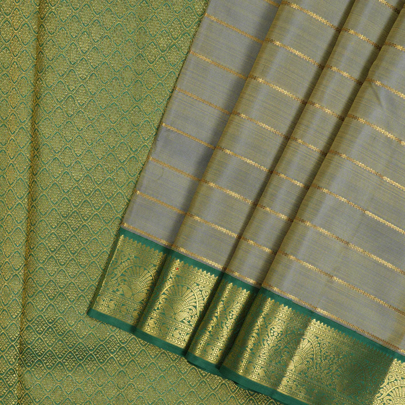 Hayagrivas Handloom Dual Toned Blue & Yellow Ten Yards Silk Saree KBE2509C1-1 - Image 2