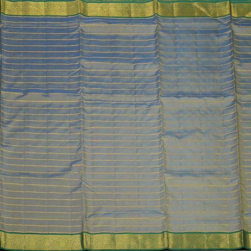 Hayagrivas Handloom Dual Toned Blue & Yellow Ten Yards Silk Saree KBE2509C1-1 - Image 3