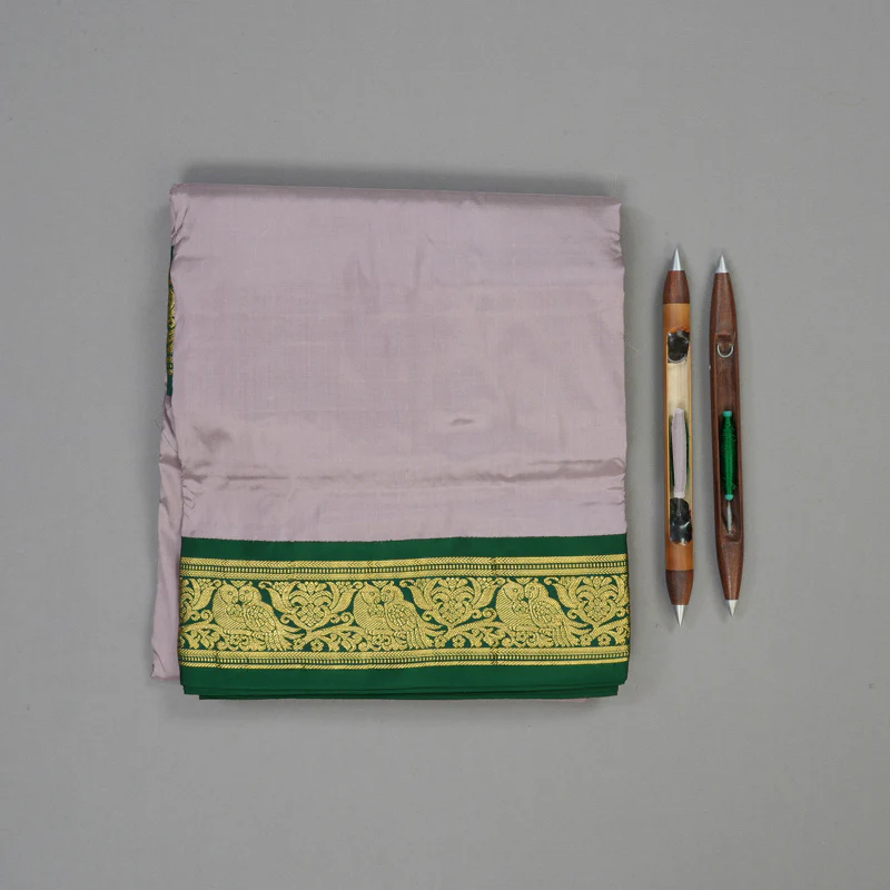 Hayagrivas Handloom Dusky Lilac Ten Yards Silk Madisar Saree KSBE59K1-1