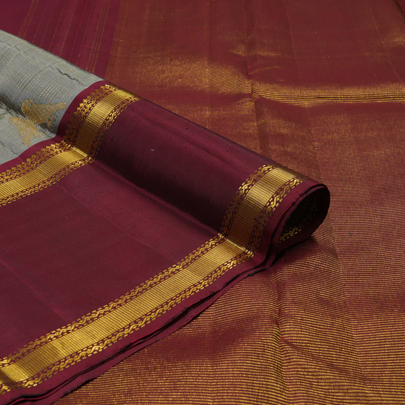 Hayagrivas Handloom Elephant Grey Kanjivaram Silk Saree with Ganga Jamuna Border KBE2312B15-1 - Image 3