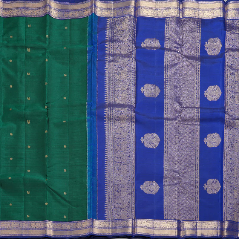 Hayagrivas Handloom Emerald Green Kanjivaram Silk Saree with MS Blue Border KBF257E9-2 - Image 4