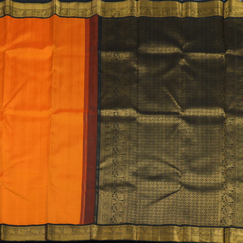 Hayagrivas Handloom Fanta Orange Kanjivaram Silk Saree with Black Border KBF5D3-2 - Image 5