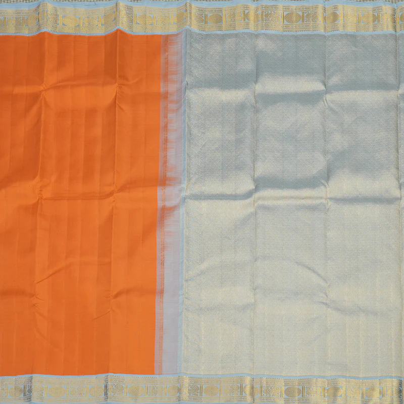 Hayagrivas Handloom Fanta Orange Kanjivaram Silk Saree with Bluish Grey Border KBE1621K1-3 - Image 5