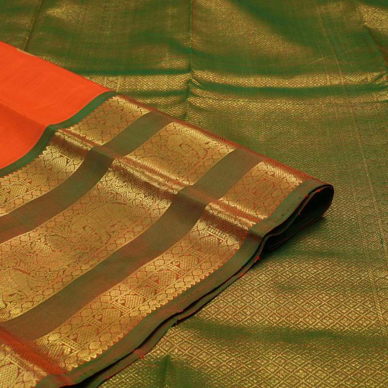 Hayagrivas Handloom Fanta Orange Kanjivaram Silk Saree with Manthalir Border KBD2011B7-1 - Image 3