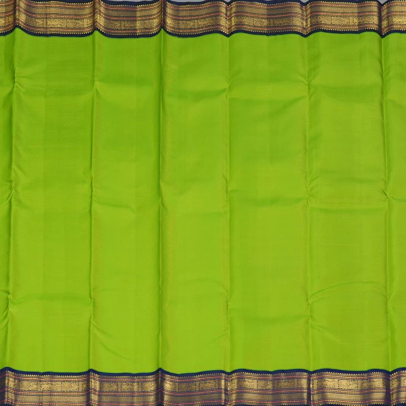 Hayagrivas Handloom Fluorescent Green Kanjivaram Silk Saree with Ink Blue Border KBF303E4-2 - Image 4