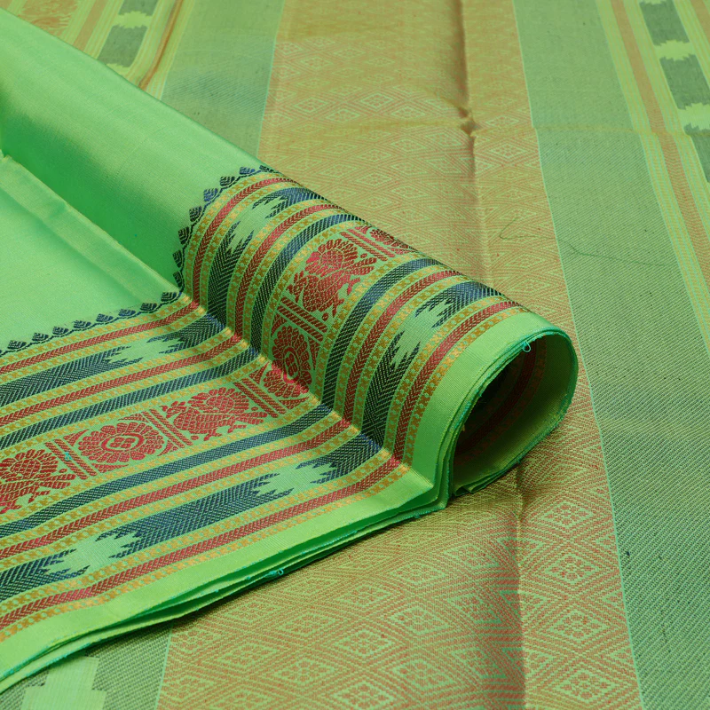 Hayagrivas Handloom Fluorescent Green Kanjivaram Silk Saree with Multicolour Border KBE1121I4-1 - Image 3