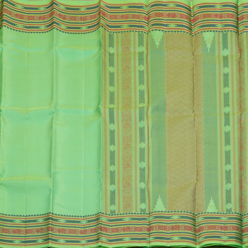 Hayagrivas Handloom Fluorescent Green Kanjivaram Silk Saree with Multicolour Border KBE1121I4-1 - Image 6
