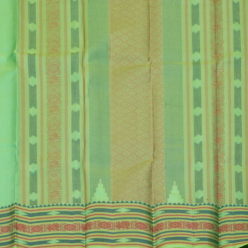 Hayagrivas Handloom Fluorescent Green Kanjivaram Silk Saree with Multicolour Border KBE1121I4-1 - Image 7