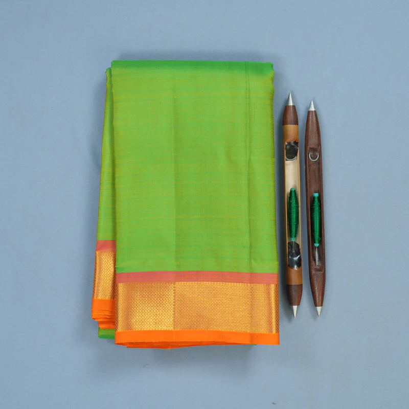 Hayagrivas Handloom Fluorescent Green Kanjivaram Silk Saree with Onion Pink Border KBF78D1-1 - Image 2