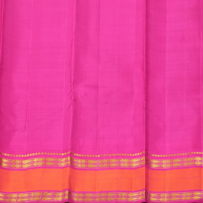 Hayagrivas Handloom Fluorescent Green Kanjivaram Silk Saree with Rani Pink Border KBF356F9-2 - Image 6