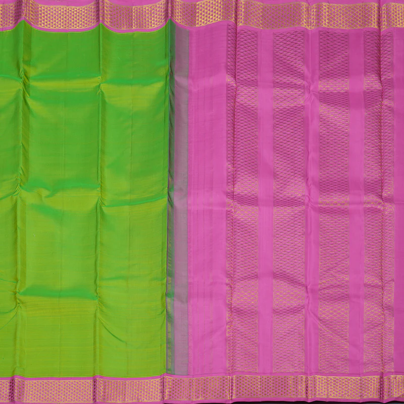 Hayagrivas Handloom Fluorescent Green Kanjivaram Silk Saree with Rose Pink Border KBE2386B1-2 - Image 6