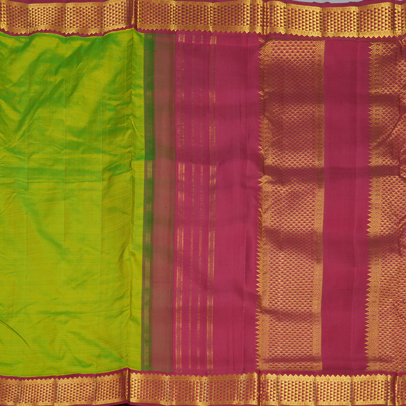 Hayagrivas Handloom Fluorescent Green Ten Yards Silk Saree KBF407F9-5 - Image 5