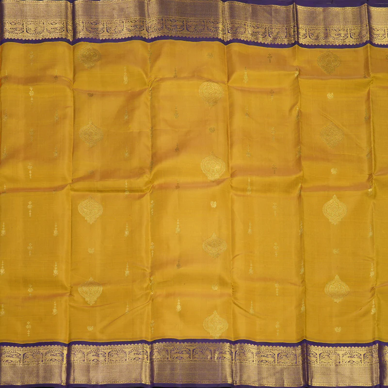 Hayagrivas Handloom Gold Kanjivaram Silk Saree with Violet Border KBF264E14-1 - Image 3