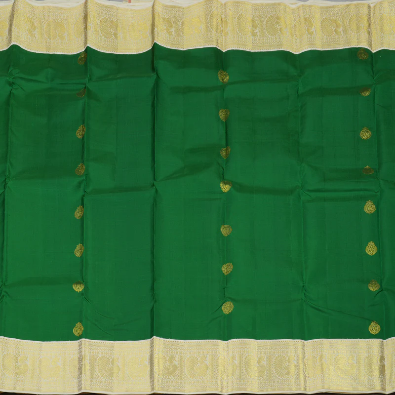 Hayagrivas Handloom Green Kanjivaram Silk Saree with Ivory border KBE1861L1-1 - Image 5
