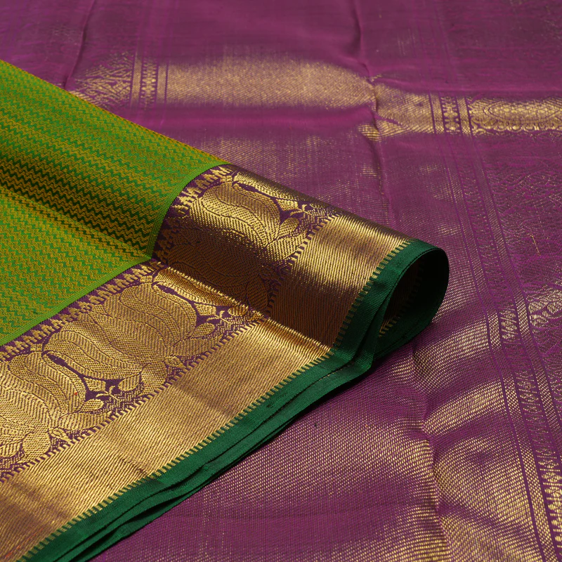 Hayagrivas Handloom Green Kanjivaram Silk Saree with Wine Purple border KBE2043A2-1 - Image 3