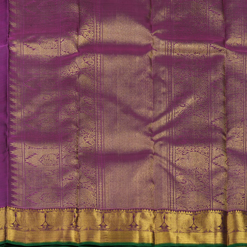 Hayagrivas Handloom Green Kanjivaram Silk Saree with Wine Purple border KBE2043A2-1 - Image 6