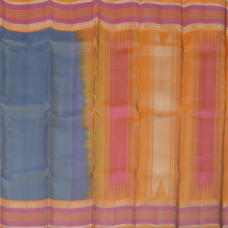 Hayagrivas Handloom Grey Kanjivaram Silk Saree with Orange Border KSBE135C9-2 - Image 4