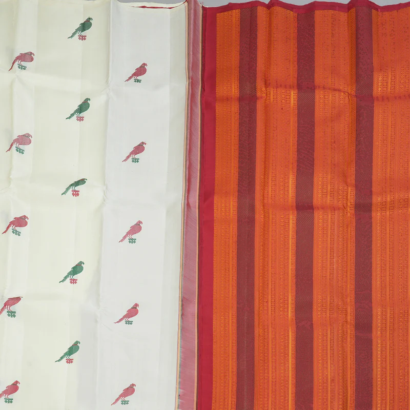 Hayagrivas Handloom Half-White Kanjivaram Silk Saree KBE2475C1-1 - Image 5
