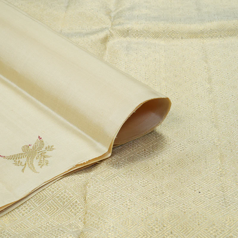 Hayagrivas Handloom Half-White Kanjivaram Silk Saree KBF306E3-2 - Image 3