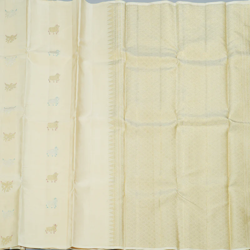 Hayagrivas Handloom Half-White Kanjivaram Silk Saree KBF306E3-2 - Image 7