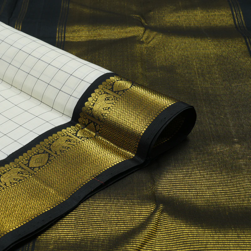 Hayagrivas Handloom Half White Kanjivaram Silk Saree with Black border KBE876H4-3 - Image 4