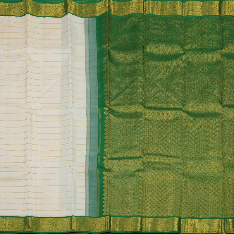 Hayagrivas Handloom Half White Kanjivaram Silk Saree with Dark Green Border KBE1748K1-1 - Image 6