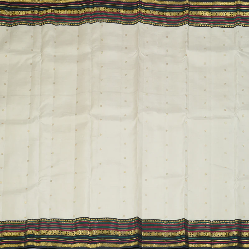 Hayagrivas Handloom Half-White Kanjivaram Silk Saree with Karum Neelam Border KBF463F3-1 - Image 3