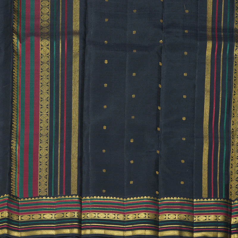 Hayagrivas Handloom Half-White Kanjivaram Silk Saree with Karum Neelam Border KBF463F3-1 - Image 5