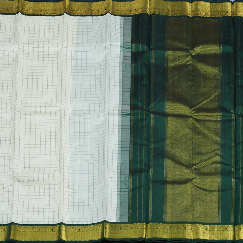 Hayagrivas Handloom Half-White Kanjivaram Silk Saree with Karum Pachai Border KBE1008I17-1 - Image 5