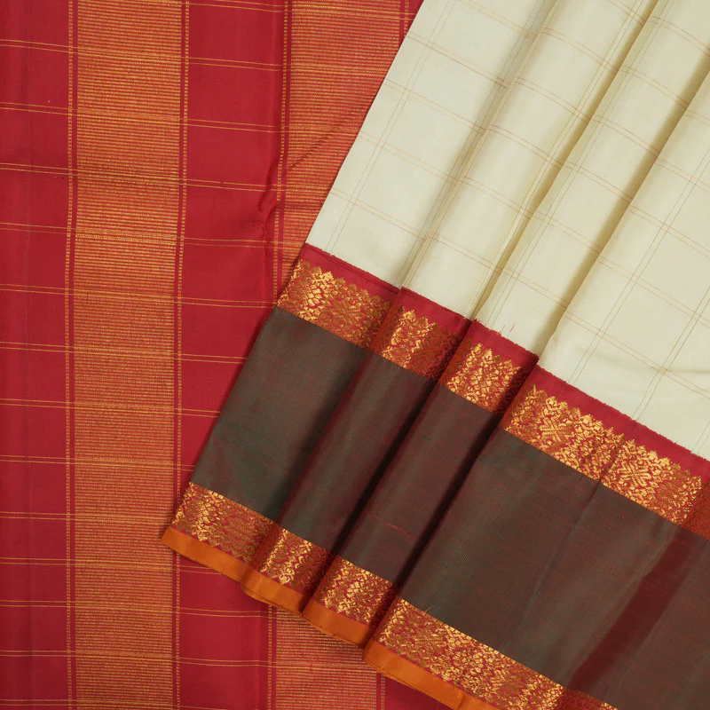 Hayagrivas Handloom Half White Kanjivaram Silk Saree with Manthalir Border KBE1471J1-1 - Image 3
