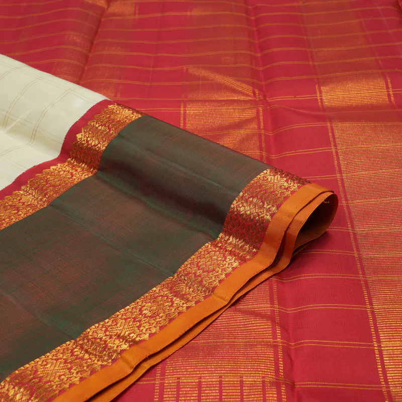 Hayagrivas Handloom Half White Kanjivaram Silk Saree with Manthalir Border KBE1471J1-1 - Image 4