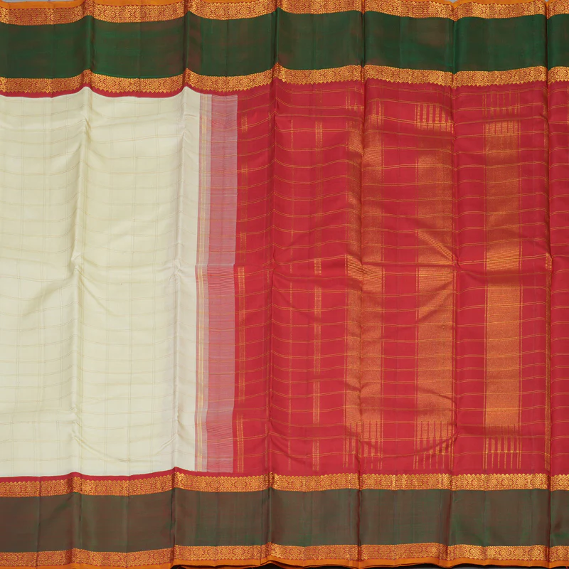 Hayagrivas Handloom Half White Kanjivaram Silk Saree with Manthalir Border KBE1471J1-1 - Image 6