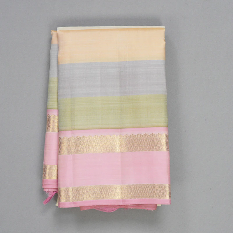 Hayagrivas Handloom Half-White Kanjivaram Silk Saree with Multicolour Border KBFL199F1-1 - Image 2