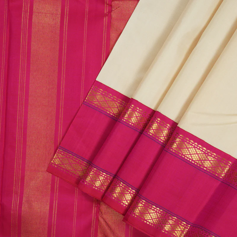 Hayagrivas Handloom Half White Kanjivaram Silk Saree with Pink border KBE1911L9-7 - Image 4