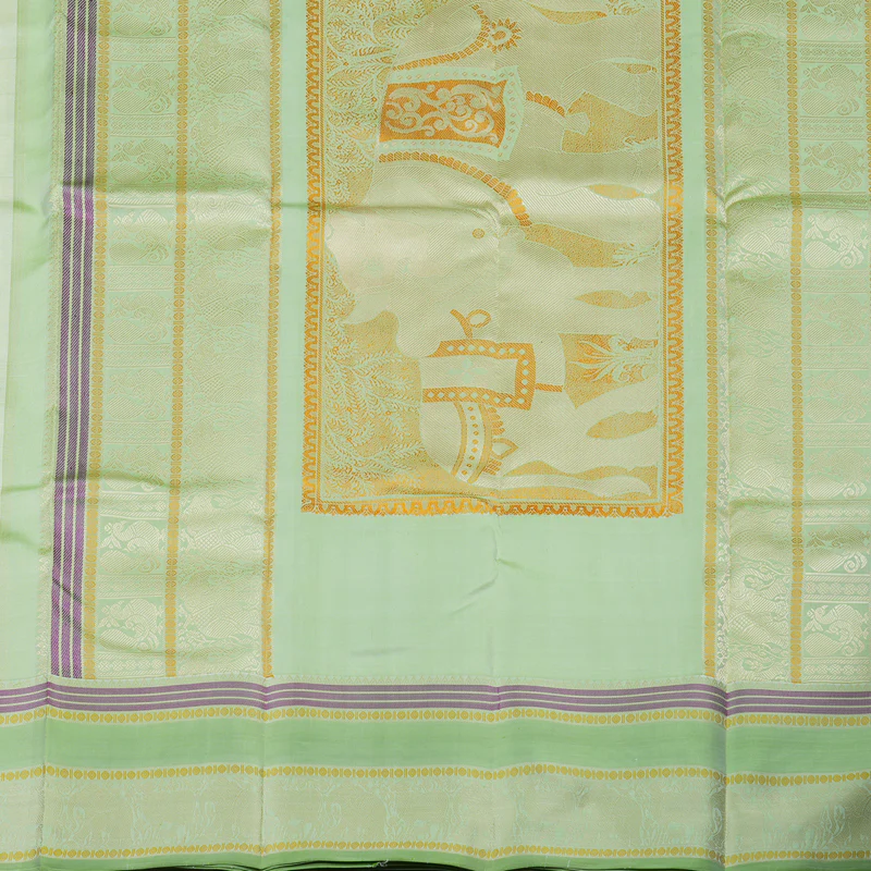 Hayagrivas Handloom Half white Kanjivaram Silk Saree with Pista Green border KBE1693K6-2 - Image 6