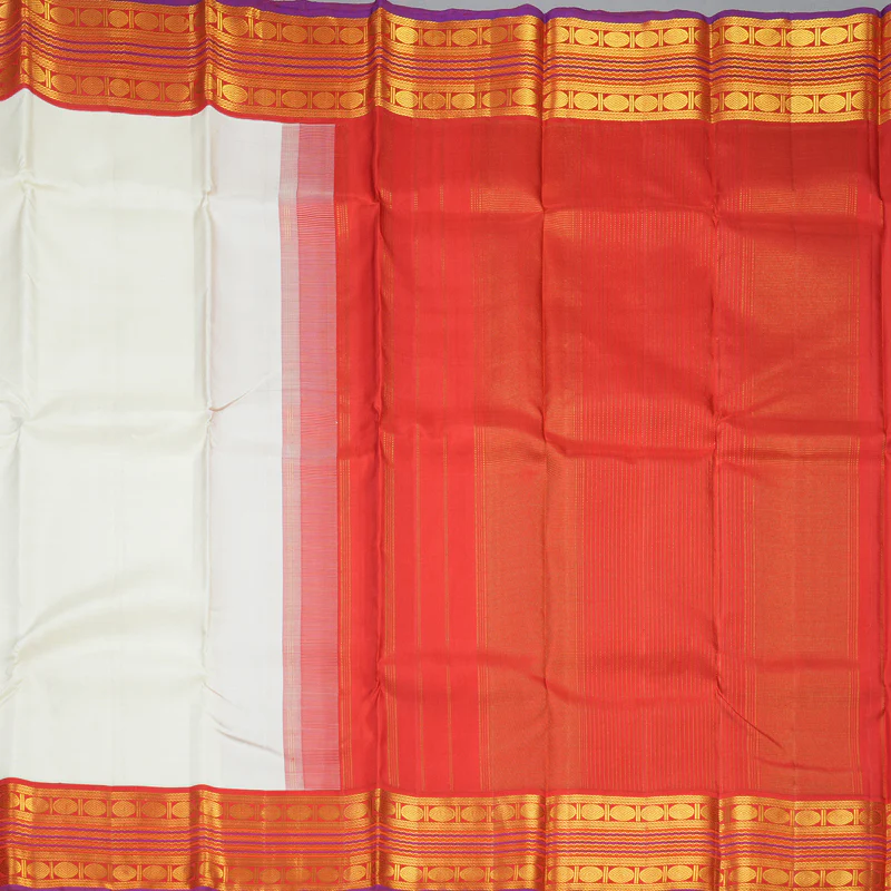 Hayagrivas Handloom Half-White Kanjivaram Silk Saree with Red Border KBF310E19-1 - Image 4