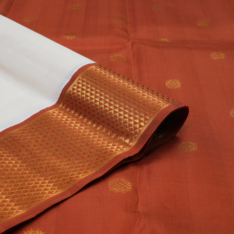 Hayagrivas Handloom Half-White Kanjivaram Silk Saree with Rust Orange Border KBE2053A2-2 - Image 4