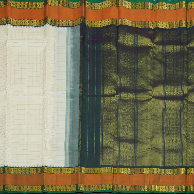 Hayagrivas Handloom Half-White Kanjivaram Silk Saree with Rust Orange Border KBE2357B5-1 - Image 5