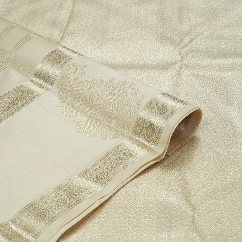 Hayagrivas Handloom Ivory Kanjivaram Silk Saree KBF306E6-1 - Image 3
