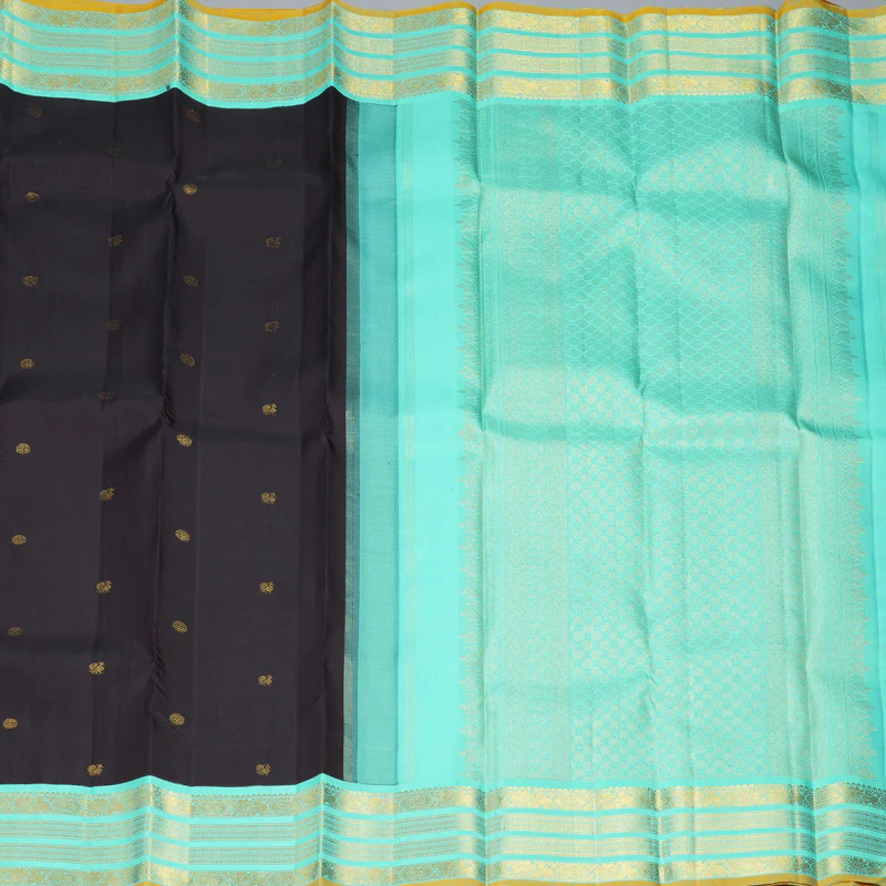 Hayagrivas Handloom Kanchana Brown Kanjivaram Silk Saree with Aqua Green Border KBF253E1-2 - Image 4