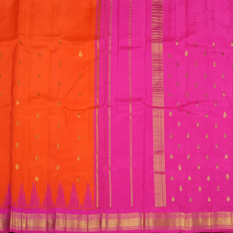 Hayagrivas Handloom Kanjivaram One side Border in Orange with Rani pink KBE581F1-38 - Image 4