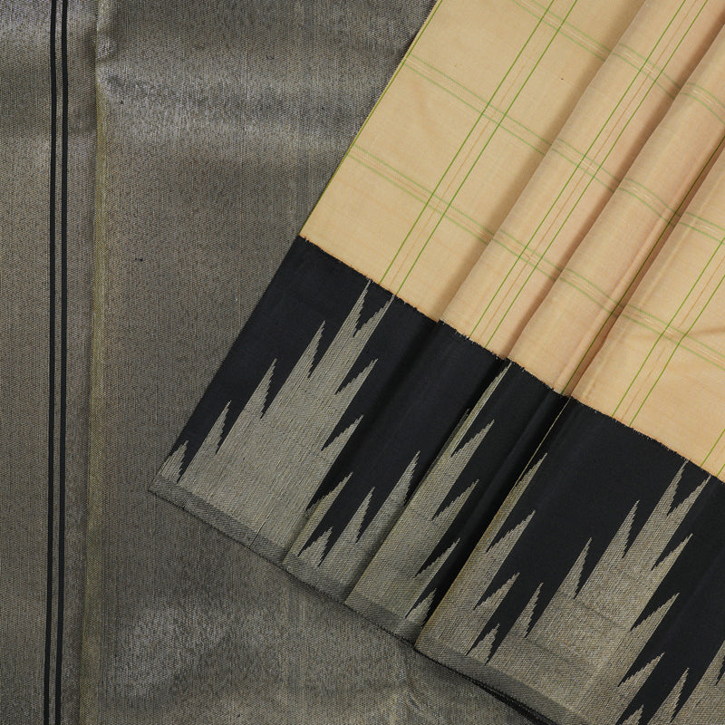 Hayagrivas Handloom Kanjivaram Sandal Beige Silk Saree with Black Border KBE1005I6-1 - Image 4