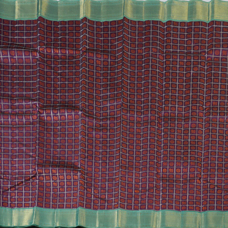 Hayagrivas Handloom Kanjivaram Silk Saree in Plum Purple Thread Checks BBD2003C7-1 - Image 4