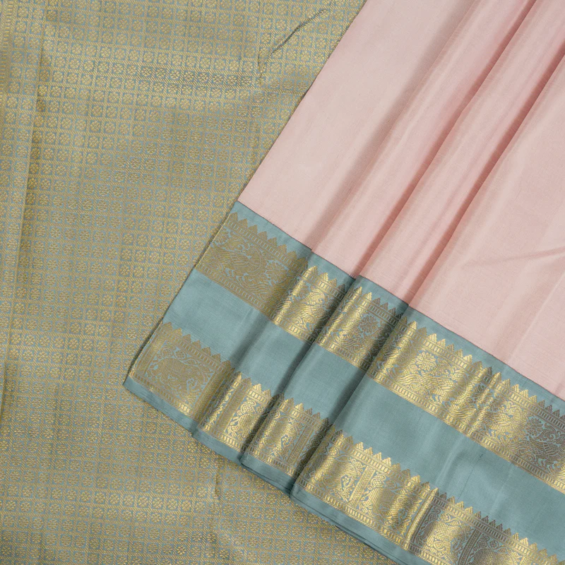 Hayagrivas Handloom Pure Kanjivaram Silk Saree in Baby Pink KBE590F2-2 - Image 2