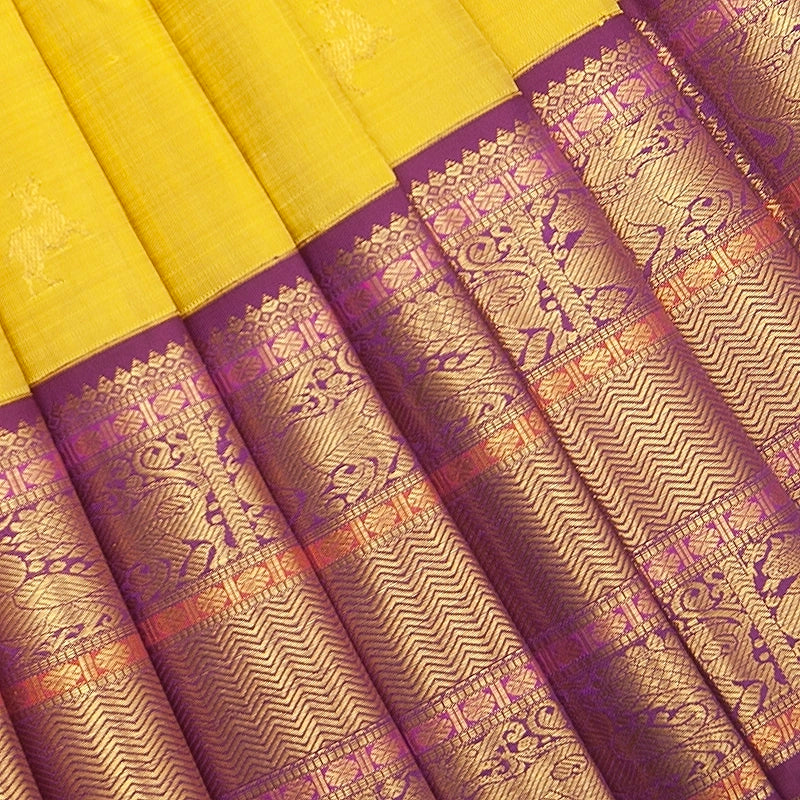Hayagrivas Handloom Sampanga Yellow Kanjivaram Silk Saree with Purple Border KBF392F1-1 - Image 2