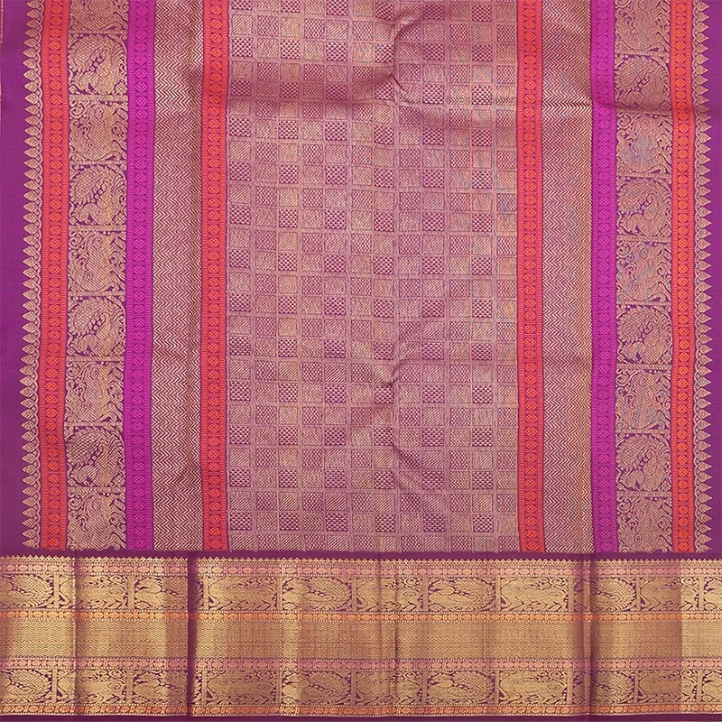 Hayagrivas Handloom Sampanga Yellow Kanjivaram Silk Saree with Purple Border KBF392F1-1 - Image 5